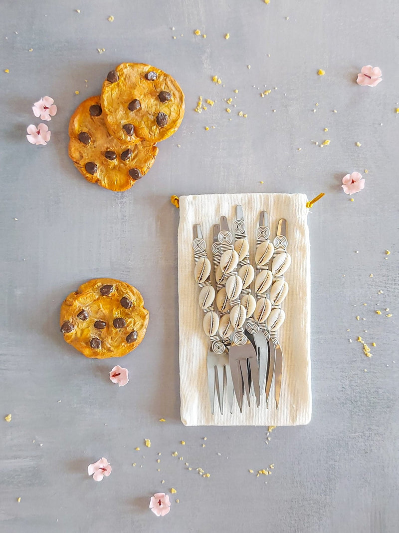Appetizer Forks with Cowrie Shells for Cake, Pastry or Pie - Set of 6 - Zapurah - Tablescapes - www.zapurah.com