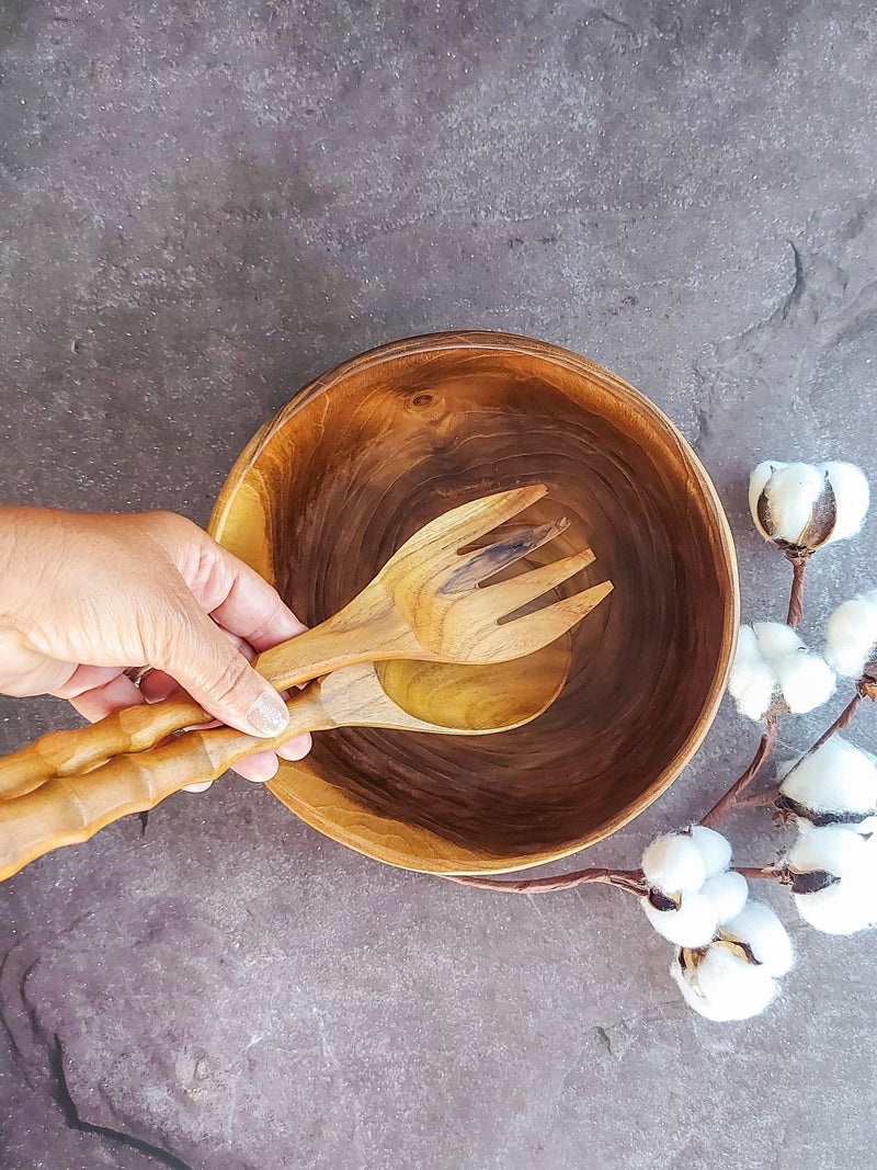 Wooden Salad Bowl with the Natural Grain of Balinese Wood  - 24x10cm - Zapurah - Tablescapes - www.zapurah.com
