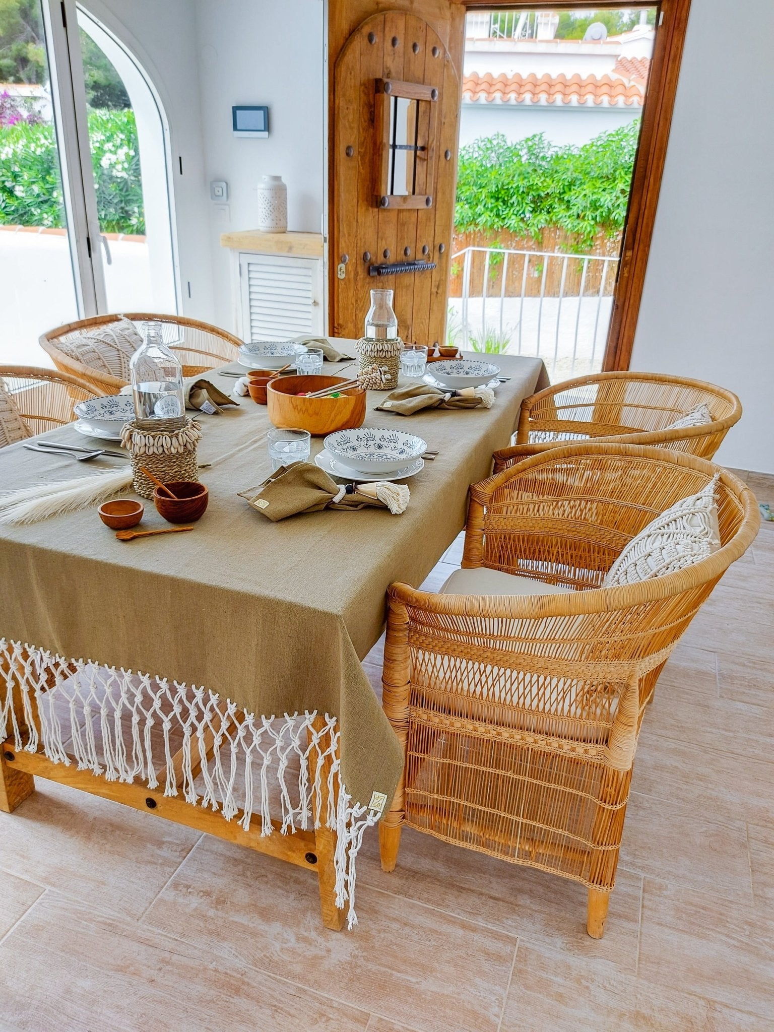 Cotton Tablecloth, Taupe color with Macrame Fringe - Zapurah - Lifestyle - www.zapurah.com
