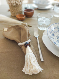 Cotton Tablecloth, Taupe color with Macrame Fringe - Zapurah - Lifestyle - www.zapurah.com