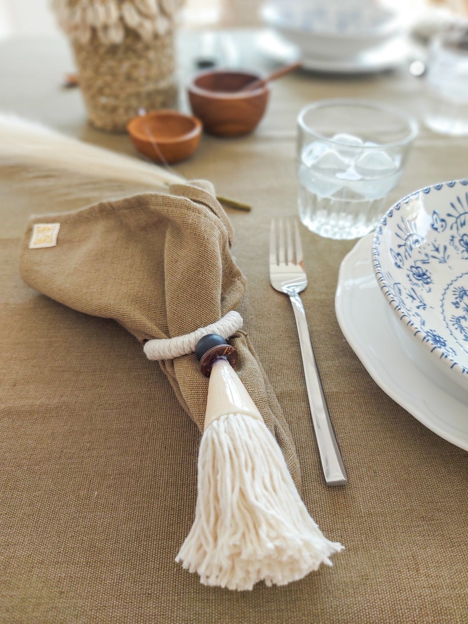 Cotton Tablecloth, Taupe color with Macrame Fringe - Zapurah - Lifestyle - www.zapurah.com