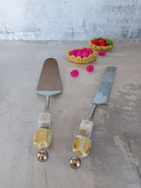 MALINA - Luxurious Cake and Pie Server with Natural Beads - Set of 2 - Zapurah - Home Decor - www.zapurah.com