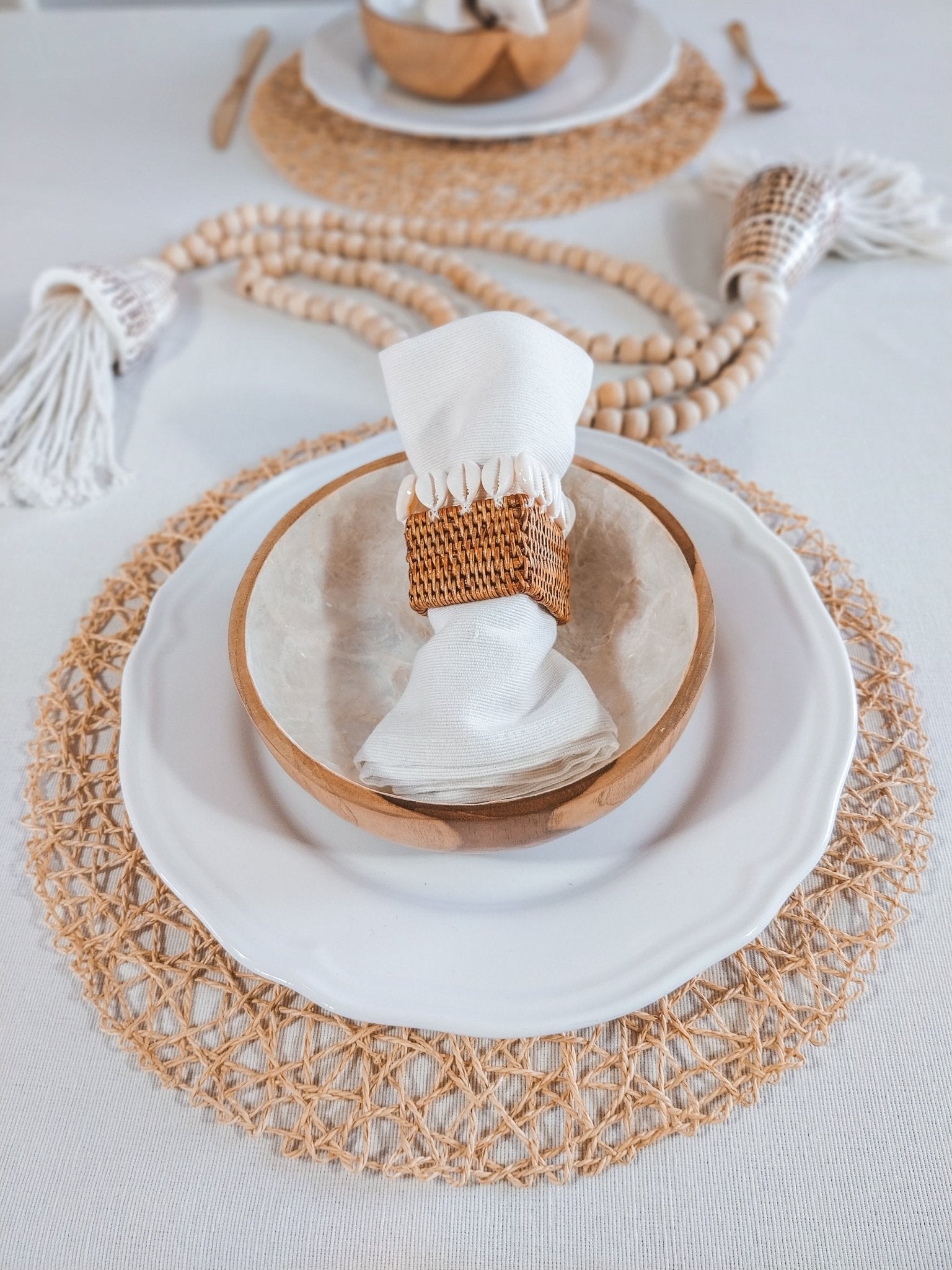 Cotton Tablecloth, Natural Off-White with Macrame Cord Fringe - Zapurah - Table Decor - www.zapurah.com