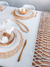 Cotton Tablecloth, Natural Off-White with Macrame Cord Fringe - Zapurah - Table Decor - www.zapurah.com