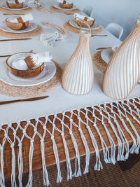 Cotton Tablecloth, Natural Off-White with Macrame Cord Fringe - Zapurah - Table Decor - www.zapurah.com