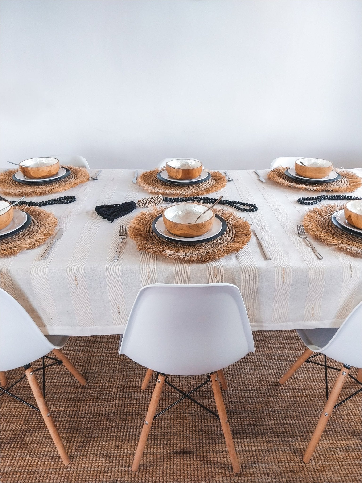 Natural Off-white 3 meter Tablecloth with Cotton Cocoons and Border - Zapurah - Table Decor - www.zapurah.com