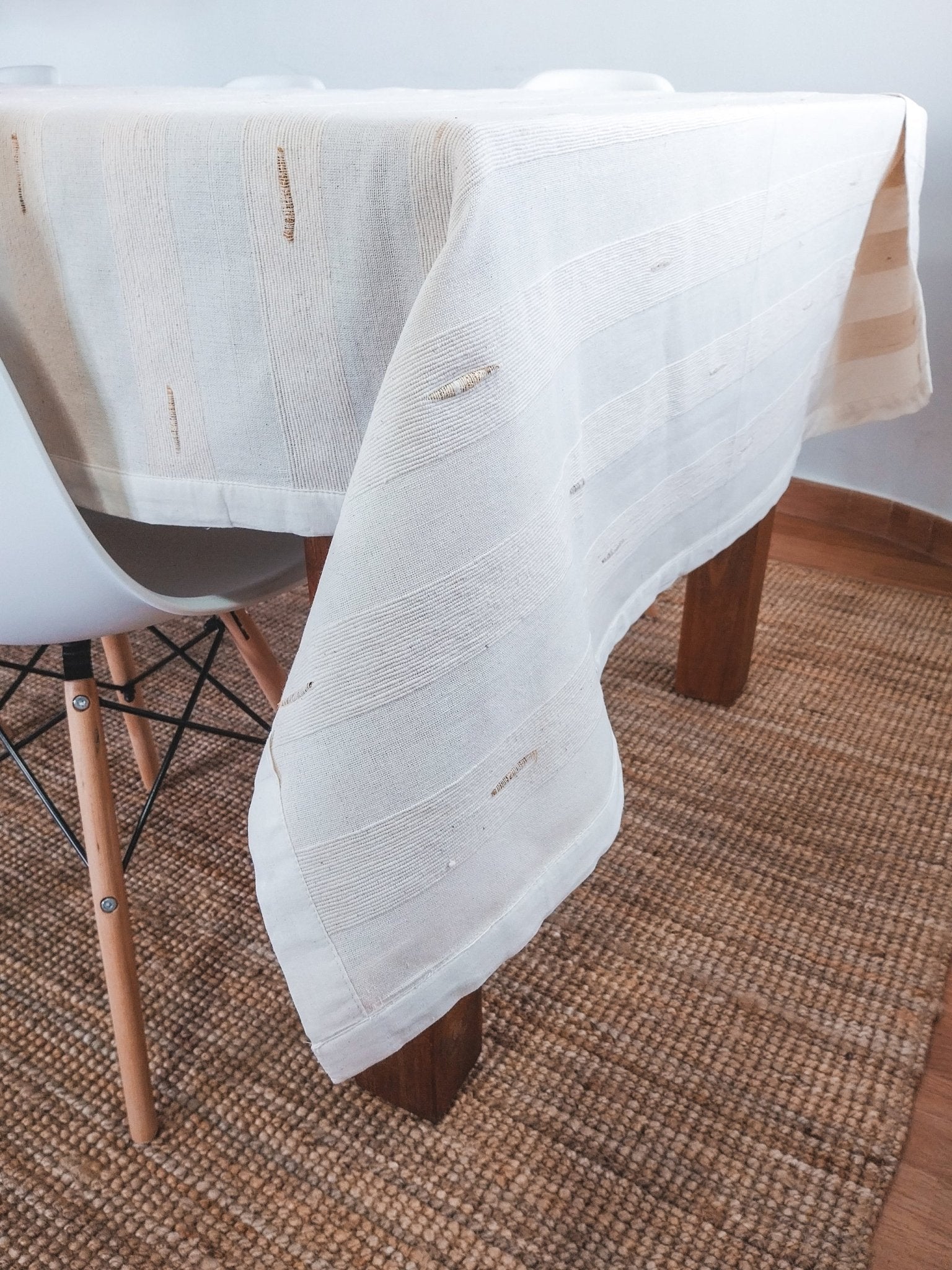 Natural Off-white 3 meter Tablecloth with Cotton Cocoons and Border - Zapurah - Table Decor - www.zapurah.com