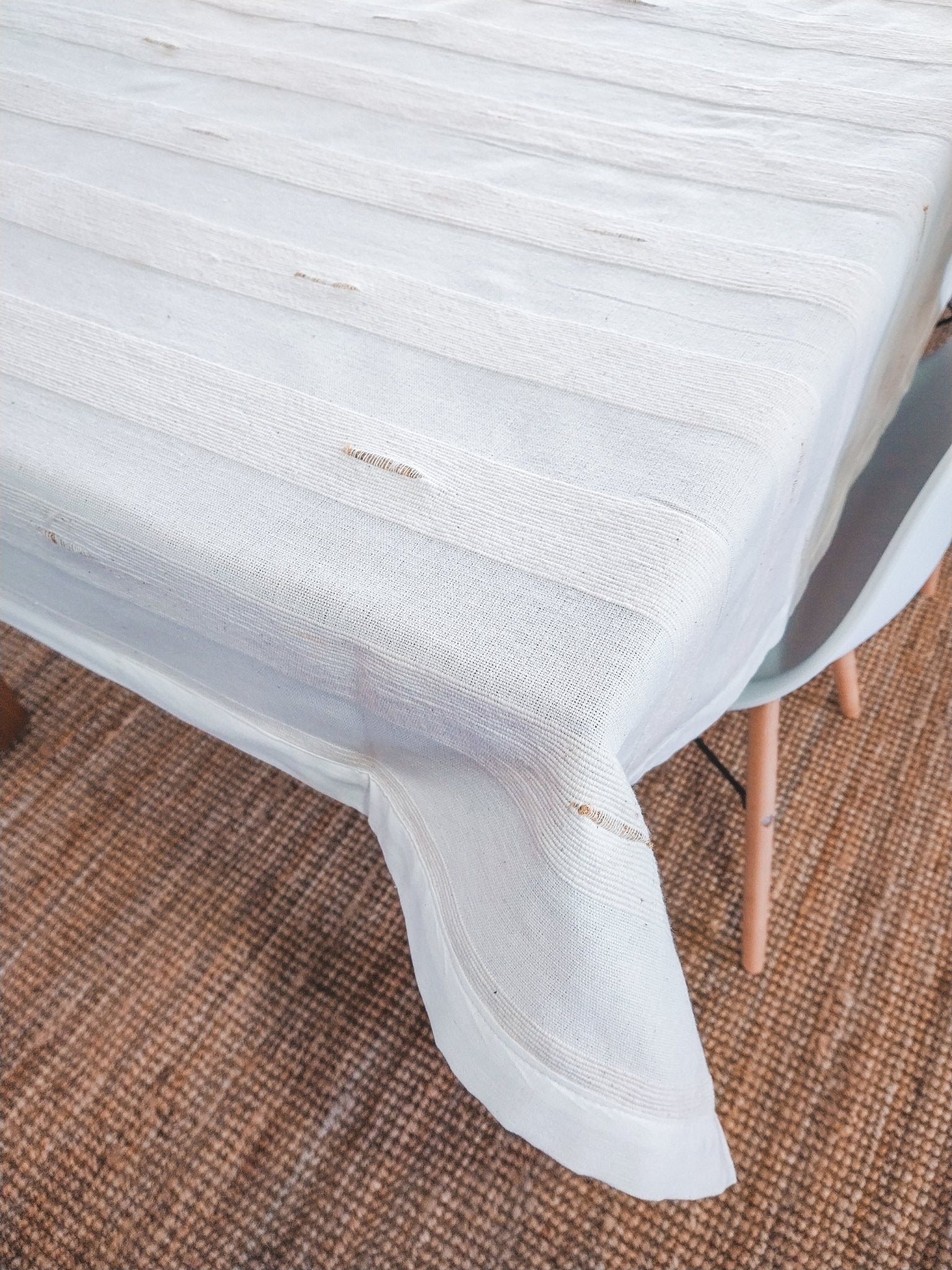 Natural Off-white 3 meter Tablecloth with Cotton Cocoons and Border - Zapurah - Table Decor - www.zapurah.com