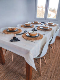 Natural Off-white 3 meter Tablecloth with Cotton Cocoons and Border - Zapurah - Table Decor - www.zapurah.com