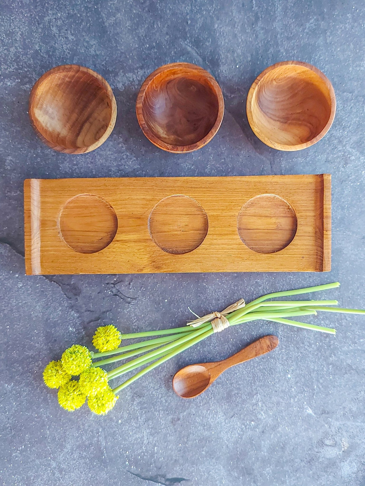 Mini Wooden Dip Bowls plus Tray - Set of 4, for Everyday Meals or Special Occasions - Zapurah - Home Decor - www.zapurah.com