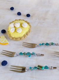 Pastry Forks set with Turquoise Beads for Cake, Pastry or Pie - Set of 6 - Zapurah - Table Decor - www.zapurah.com