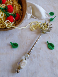 Pasta Server Spoon Cream and Golden Beads for Serving Pasta, Spaghetti or Noodles- Zapurah - Home Decor - www.zapurah.com