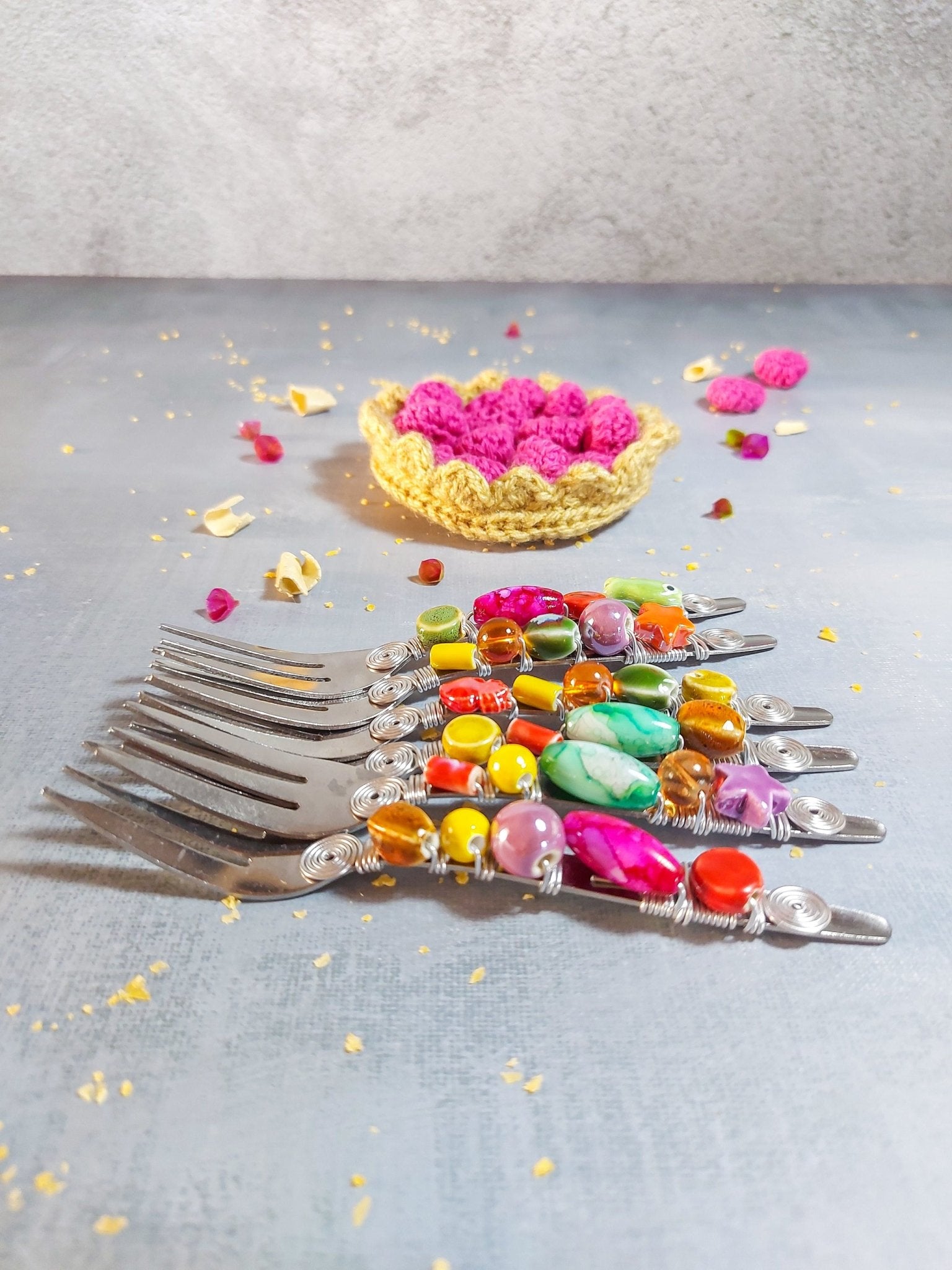 Dessert Forks Beaded with Multi Color Beads for Cake, Pastry or Pie - Set of 6 - Zapurah - Lifestyle - www.zapurah.com