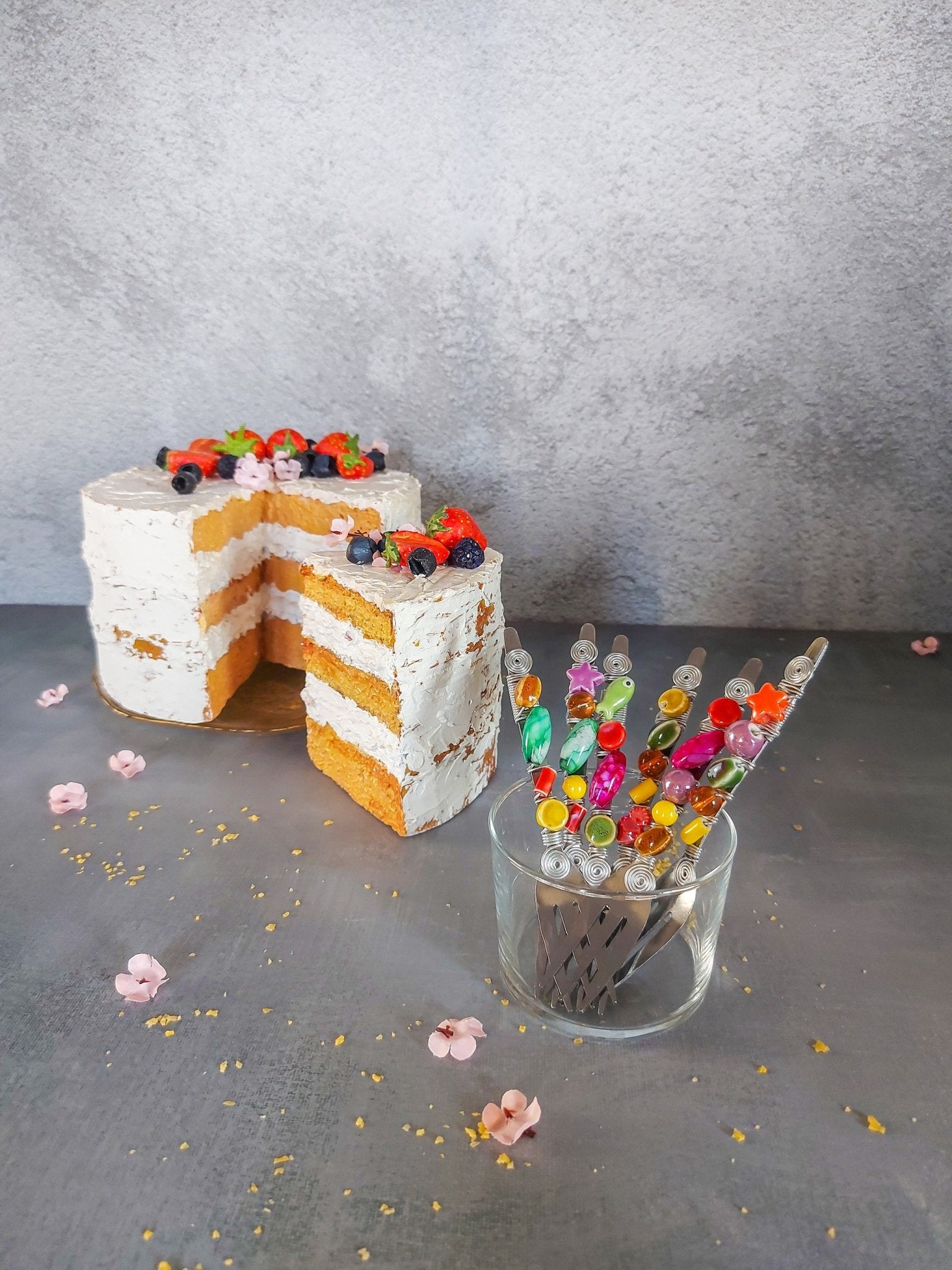 Dessert Forks Beaded with Multi Color Beads for Cake, Pastry or Pie - Set of 6 - Zapurah - Lifestyle - www.zapurah.com