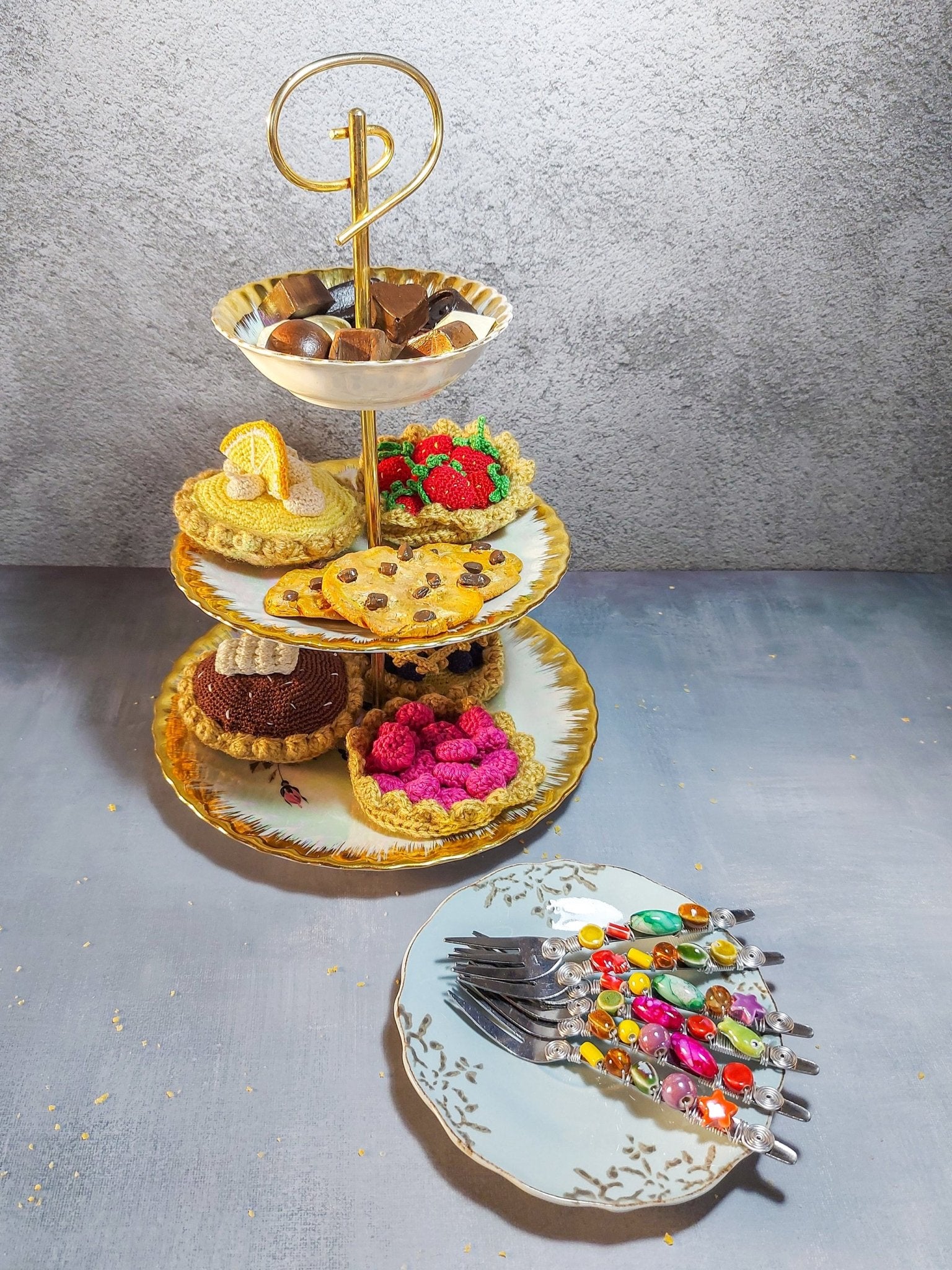 Dessert Forks Beaded with Multi Color Beads for Cake, Pastry or Pie - Set of 6 - Zapurah - Lifestyle - www.zapurah.com