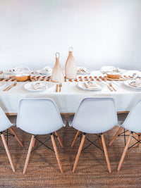Luxurious Cotton Tablecloth with Terra Cotta Leafs Embroidery and Jute Borders - Zapurah - Tablescapes - www.zapurah.com
