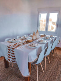 Luxurious Cotton Tablecloth with Terra Cotta Leafs Embroidery and Jute Borders - Zapurah - Tablescapes - www.zapurah.com