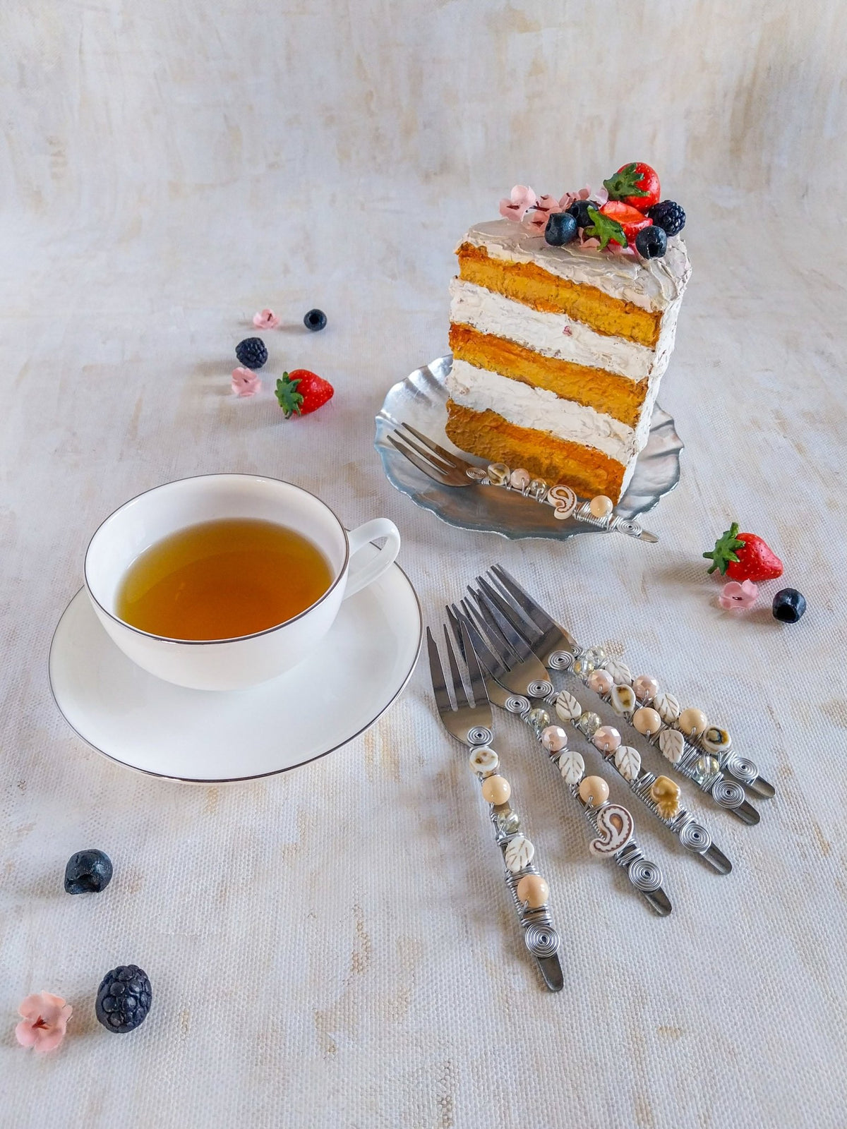 Cake Forks Wedding with Cream Beads for Wedding Cake, Pastry or Pie - Set of 6 - Zapurah - Lifestyle - www.zapurah.com