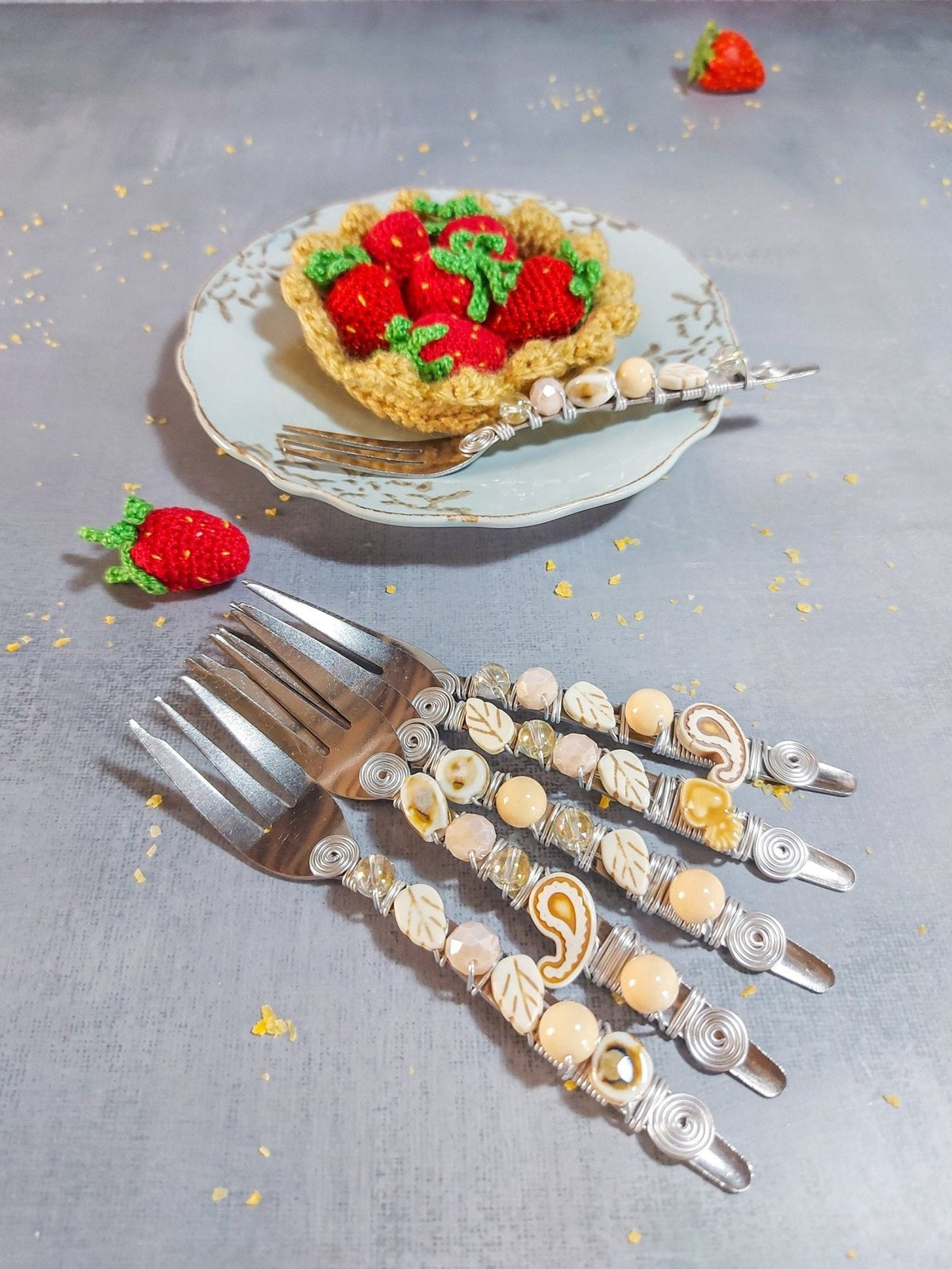 Cake Forks Wedding with Cream Beads for Wedding Cake, Pastry or Pie - Set of 6 - Zapurah - Lifestyle - www.zapurah.com