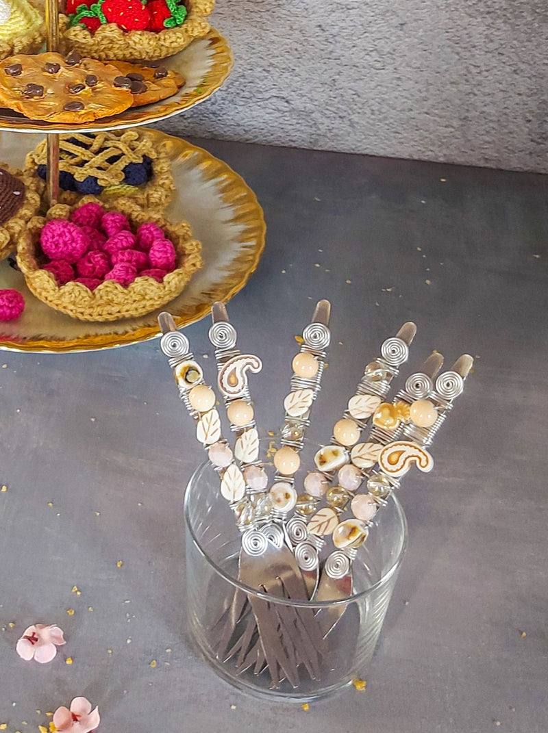 Cake Forks Wedding with Cream Beads for Wedding Cake, Pastry or Pie - Set of 6 - Zapurah - Lifestyle - www.zapurah.com