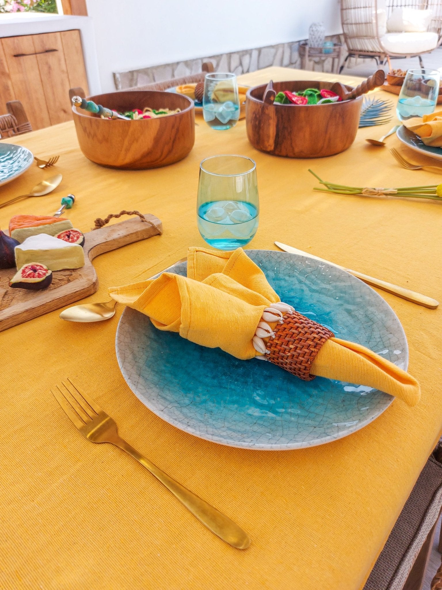 Yellow Cotton Tablecloth with Cotton Macrame Fringe on the Sides - Zapurah - Tablescapes - www.zapurah.com