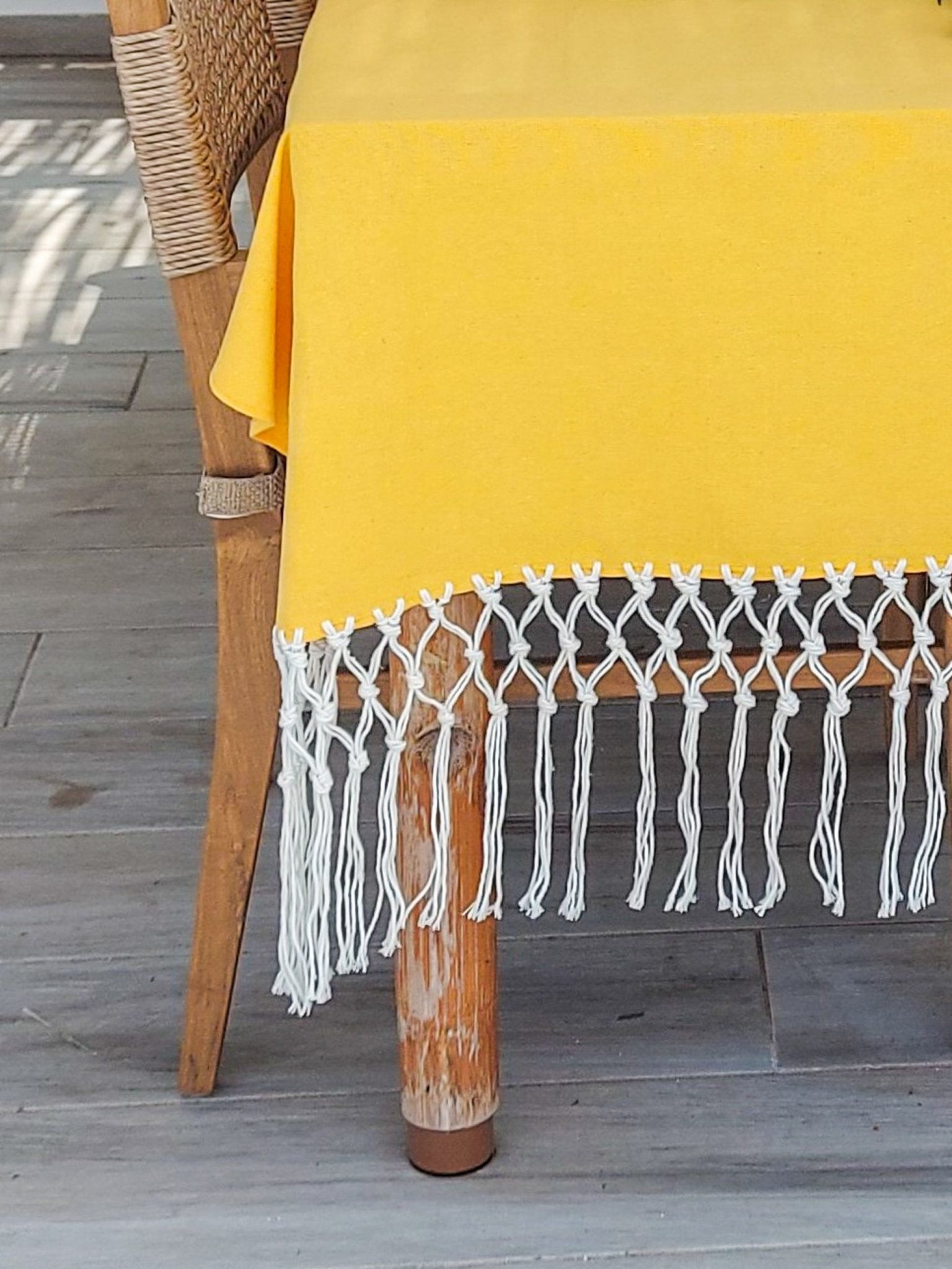 Yellow Cotton Tablecloth with Cotton Macrame Fringe on the Sides - Zapurah - Tablescapes - www.zapurah.com