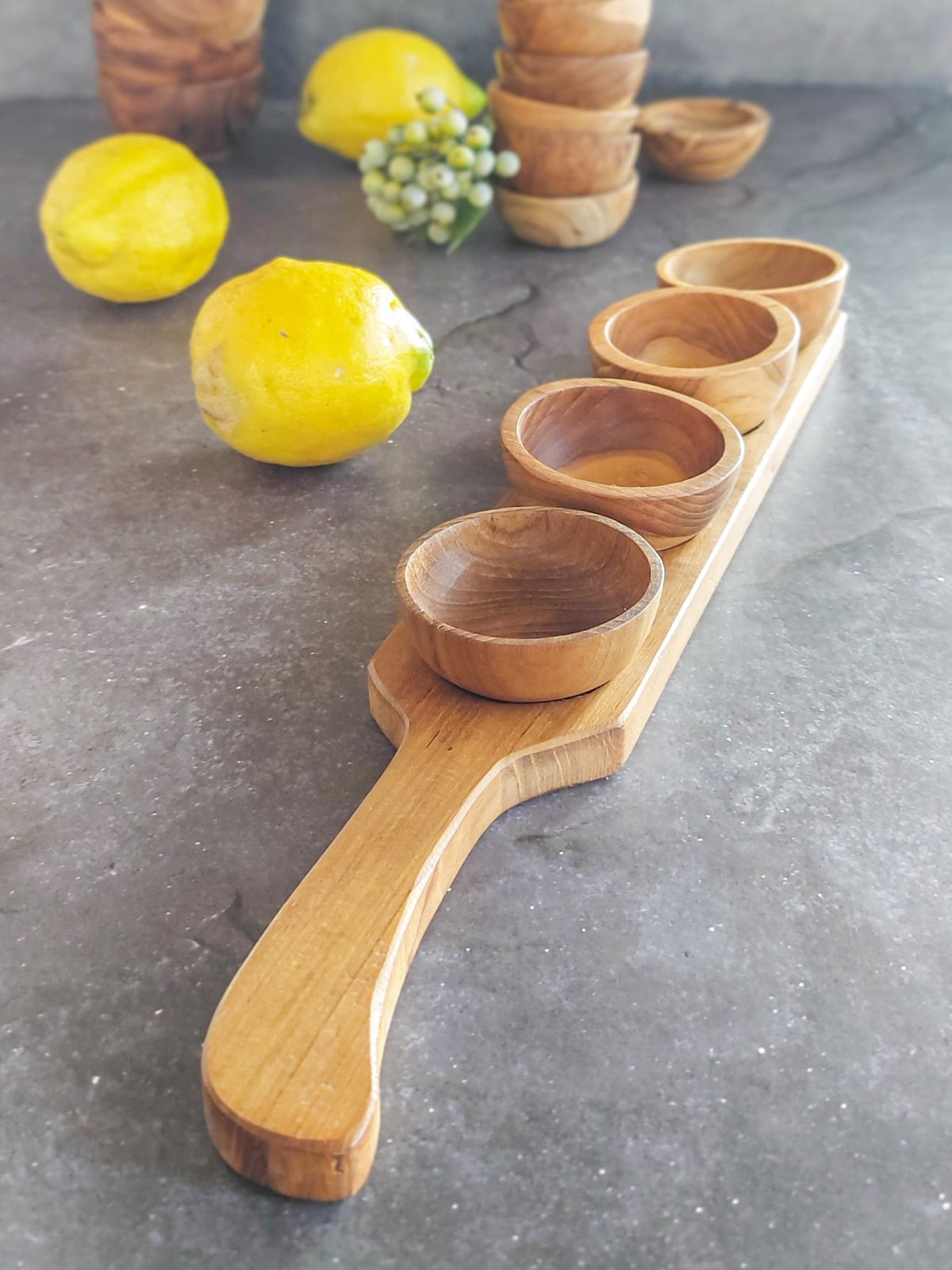 Small Wooden Pinch Bowls Set plus Tray - Set of 5, Perfect for Serving up Anything - Zapurah - Table Decor - www.zapurah.com