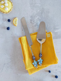 ROMIL - Luxury Cake Cutter and Server Set with Blue Beads - Set of 2 - Zapurah - Home Decor - www.zapurah.com