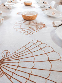 Cotton Tablecloth Deluxe with Terra Cotta Embroidered Shells - Zapurah - Tablescapes - www.zapurah.com