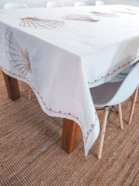 Cotton Tablecloth Deluxe with Terra Cotta Embroidered Shells - Zapurah - Tablescapes - www.zapurah.com