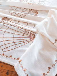 Cotton Tablecloth Deluxe with Terra Cotta Embroidered Shells - Zapurah - Tablescapes - www.zapurah.com