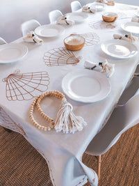 Cotton Tablecloth Deluxe with Terra Cotta Embroidered Shells - Zapurah - Tablescapes - www.zapurah.com