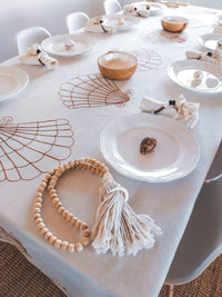 Cotton Tablecloth Deluxe with Terra Cotta Embroidered Shells - Zapurah - Tablescapes - www.zapurah.com