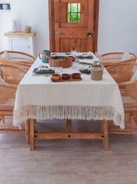 Tablecloth Handmade from Natural Off-white Cotton with Fringe on the borders - Zapurah - Table Decor - www.zapurah.com