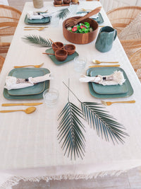 Tablecloth Handmade from Natural Off-white Cotton with Fringe on the borders - Zapurah - Table Decor - www.zapurah.com