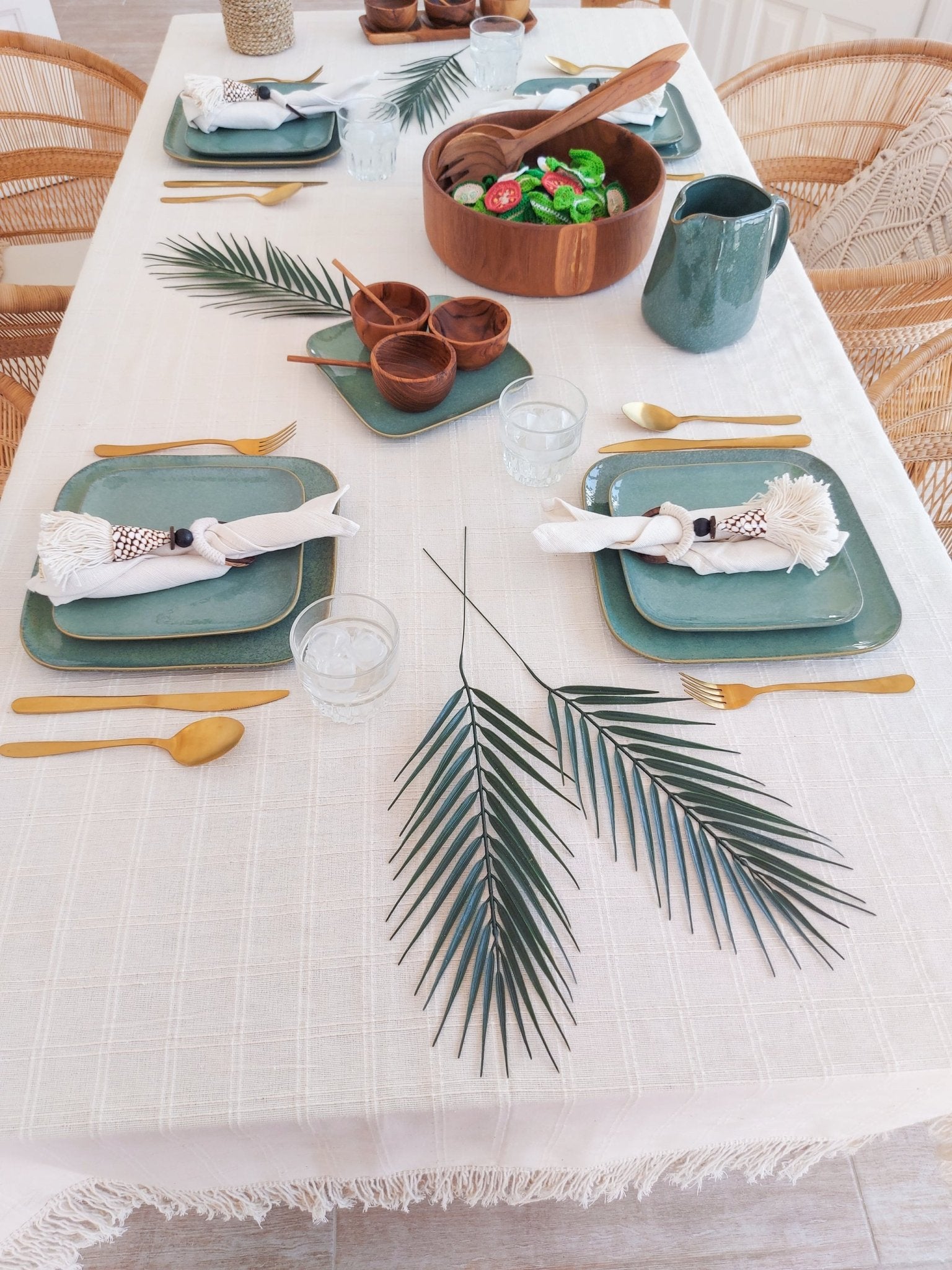 Tablecloth Handmade from Natural Off-white Cotton with Fringe on the borders - Zapurah - Table Decor - www.zapurah.com