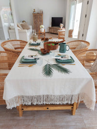 Tablecloth Handmade from Natural Off-white Cotton with Fringe on the borders - Zapurah - Table Decor - www.zapurah.com