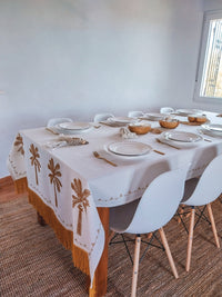 Luxurious Embroidered Tablecloth with Ocher Yellow Palm Trees and Fringe - Zapurah - Table Decor - www.zapurah.com - www.zapurah.com