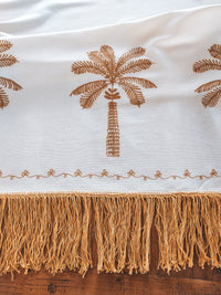 Luxurious Embroidered Tablecloth with Ocher Yellow Palm Trees and Fringe - Zapurah - Table Decor - www.zapurah.com - www.zapurah.com
