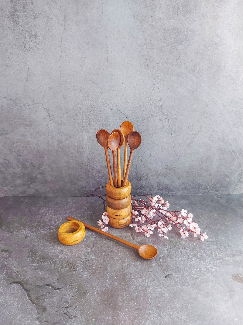 Long Wooden Spoon for Mixing and Stirring a Long Drink - Set of 6 - - Zapurah - Tablescapes - www.zapurah.com