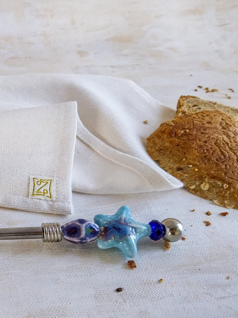 Luxurious Bread Knife with Blue Beads for cutting bread, cake, pastry and pies - Zapurah - Tablescapes - www.zapurah.com