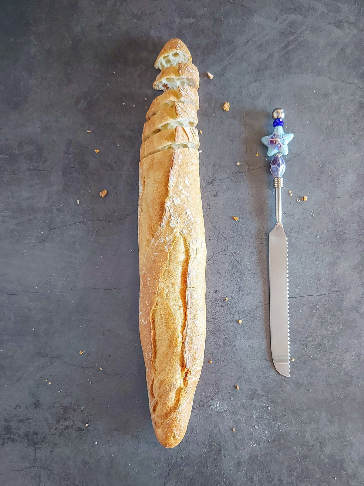 Luxurious Bread Knife with Blue Beads for cutting bread, cake, pastry and pies - Zapurah - Tablescapes - www.zapurah.com