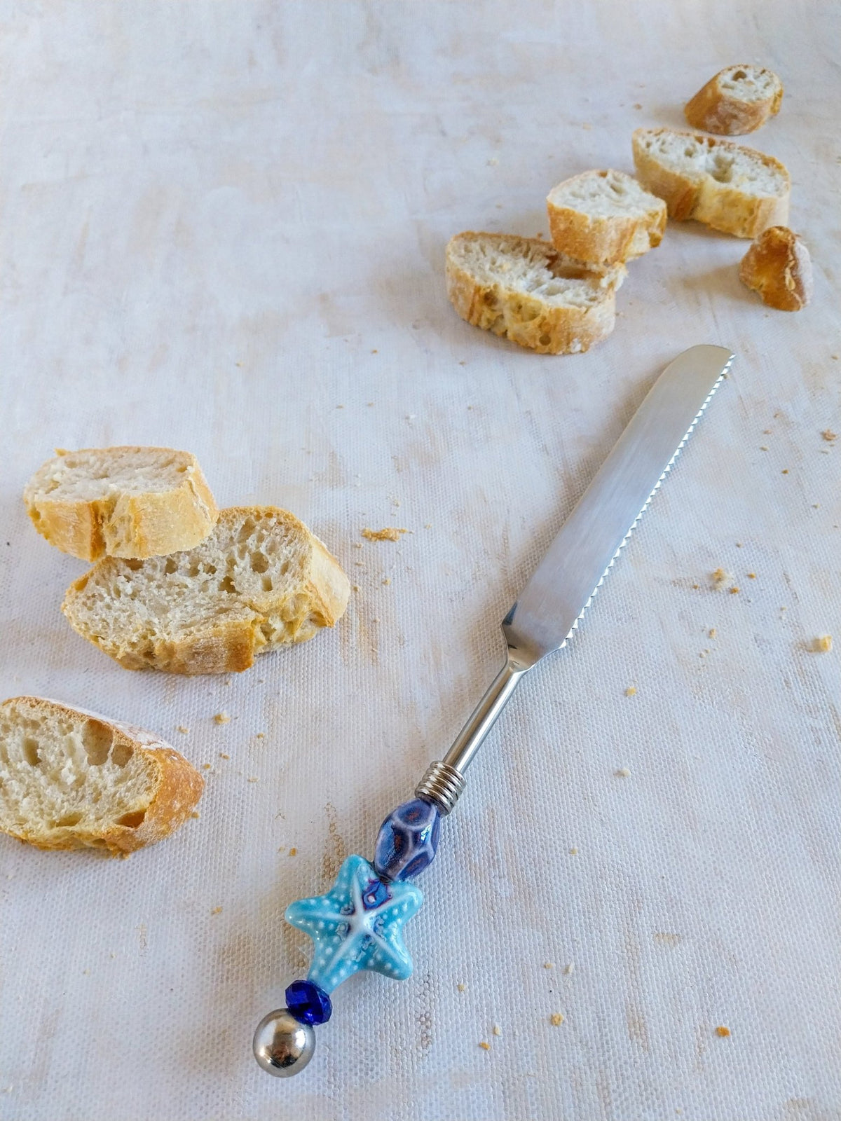 Luxurious Bread Knife with Blue Beads for cutting bread, cake, pastry and pies - Zapurah - Tablescapes - www.zapurah.com