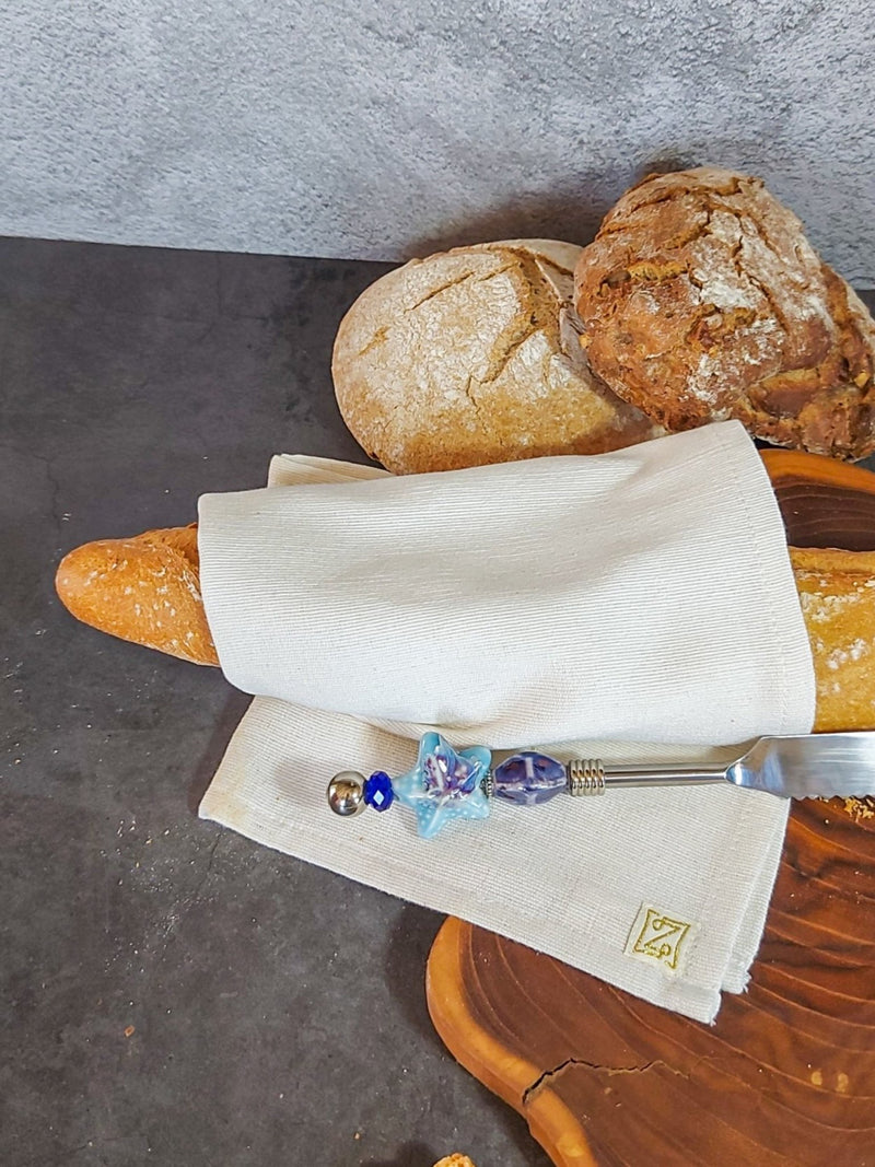 Luxurious Bread Knife with Blue Beads for cutting bread, cake, pastry and pies - Zapurah - Tablescapes - www.zapurah.com