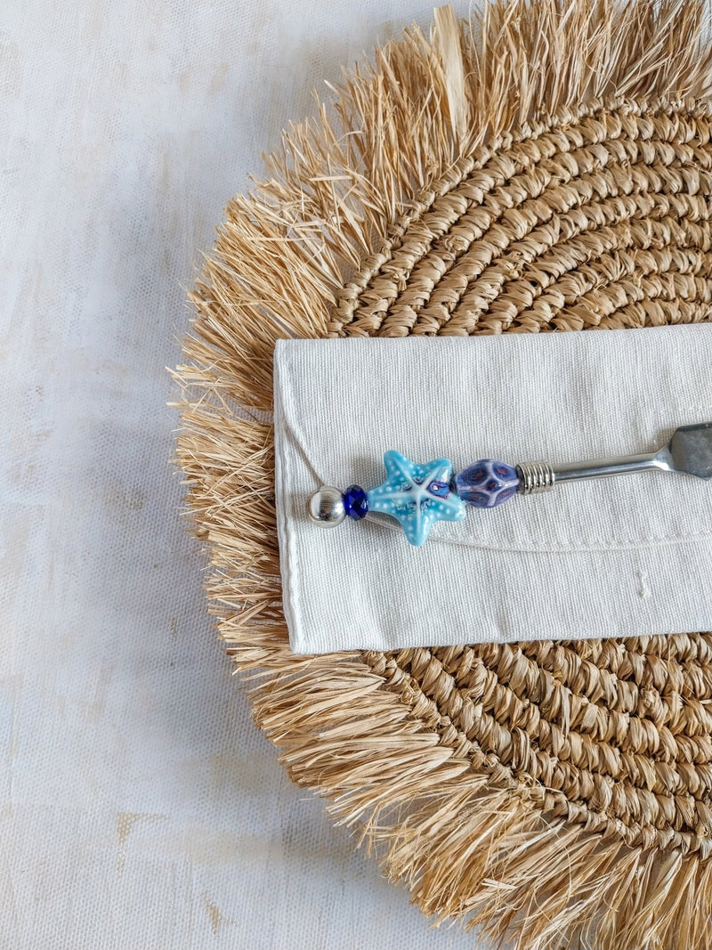 Luxurious Bread Knife with Blue Beads for cutting bread, cake, pastry and pies - Zapurah - Tablescapes - www.zapurah.com