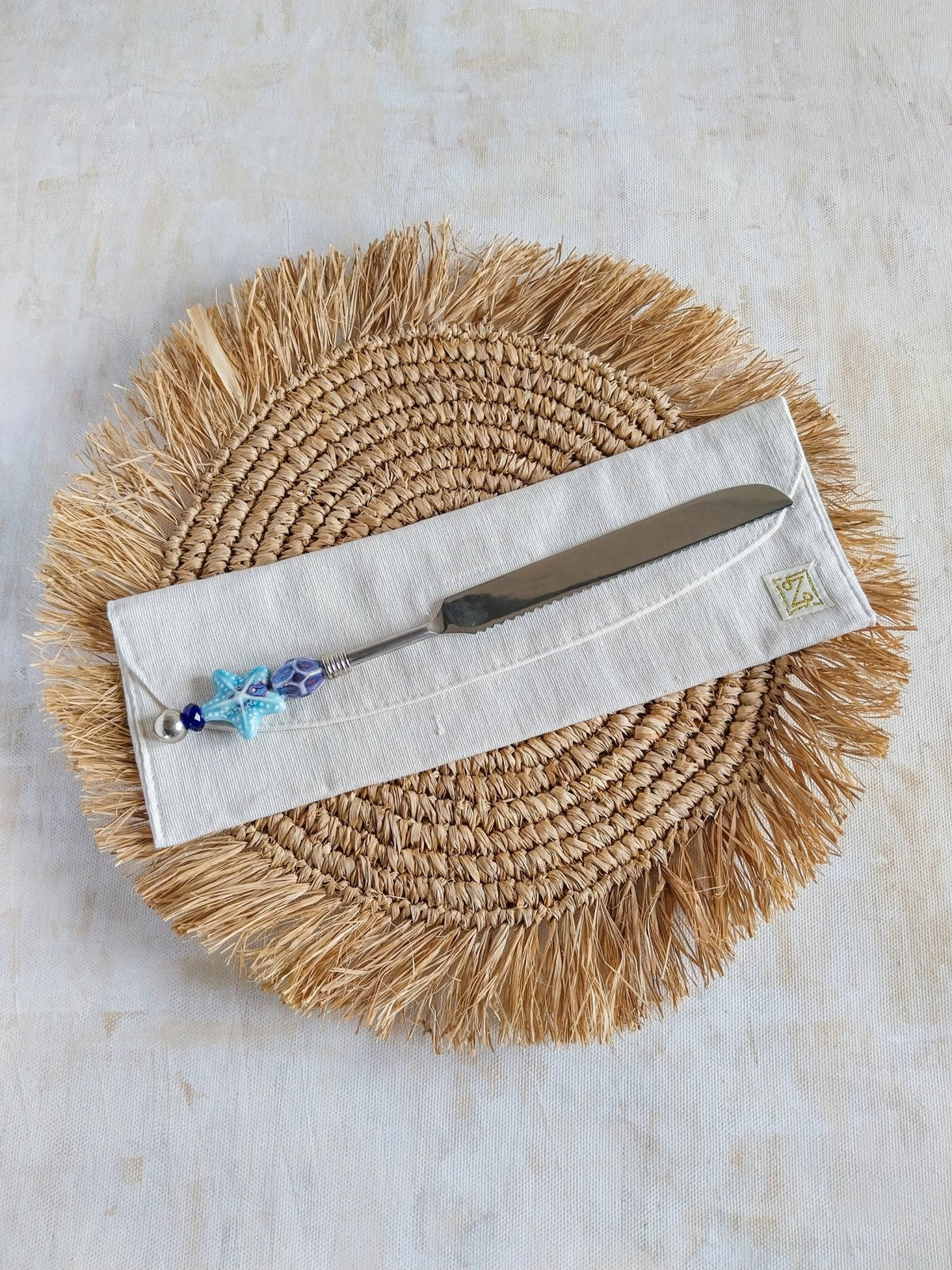 Luxurious Bread Knife with Blue Beads for cutting bread, cake, pastry and pies - Zapurah - Tablescapes - www.zapurah.com