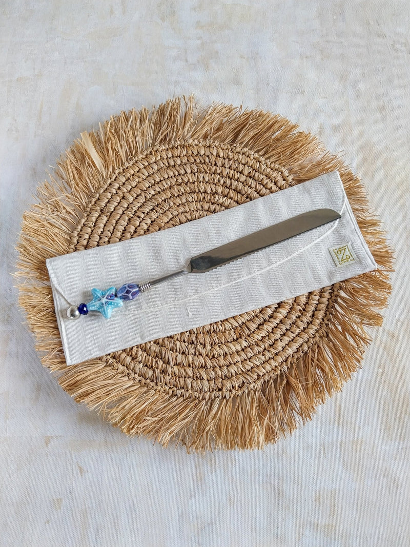 Luxurious Bread Knife with Blue Beads for cutting bread, cake, pastry and pies - Zapurah - Tablescapes - www.zapurah.com