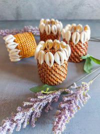 Natural Round Rattan Napkin Rings with Cowrie Shells - Set of 4, - Zapurah - Lifestyle - www.zapurah.com