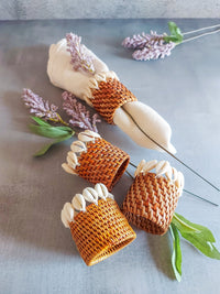 Natural Round Rattan Napkin Rings with Cowrie Shells - Set of 4, - Zapurah - Lifestyle - www.zapurah.com