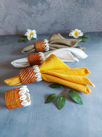 Natural Round Rattan Napkin Rings with Cowrie Shells - Set of 4, - Zapurah - Lifestyle - www.zapurah.com